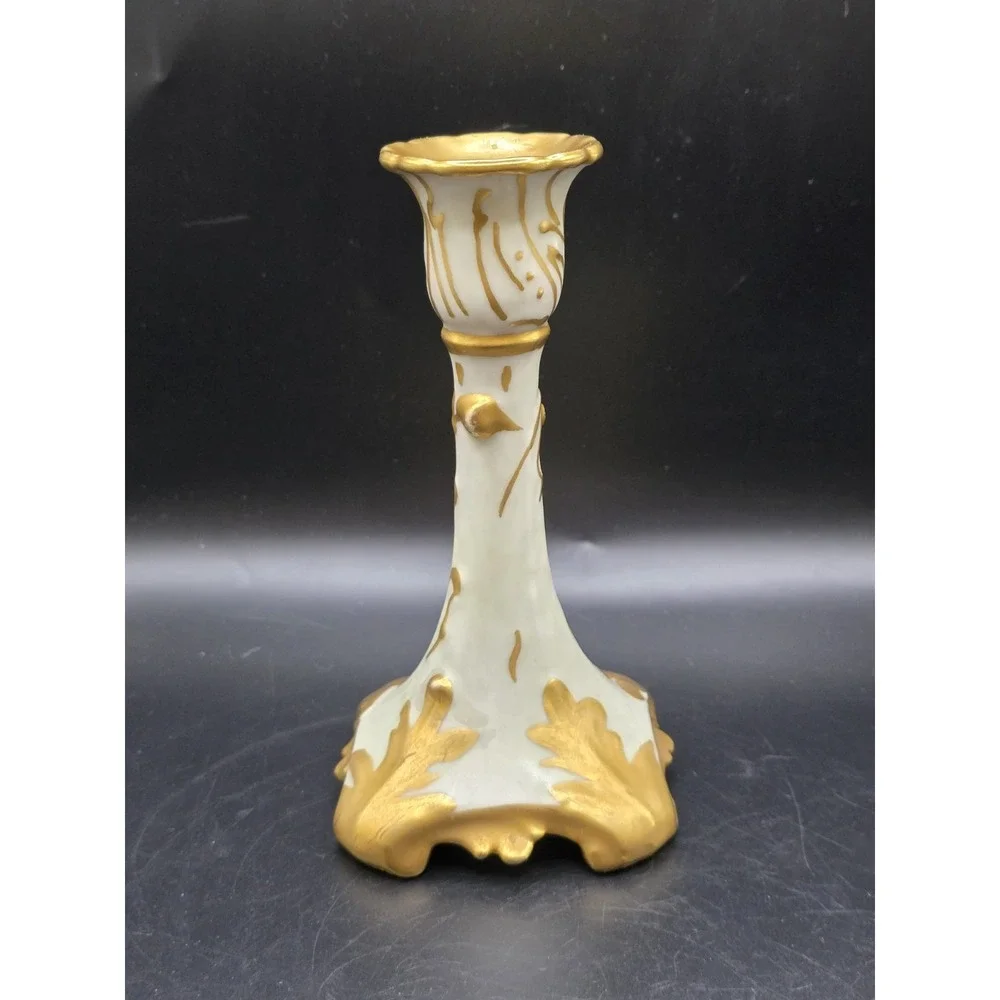 Vintage J.P.L. Jean Pouyat Limoges France Gold Accent Porcelain Candleholder